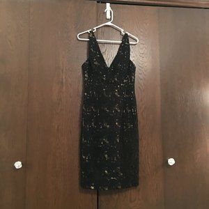 Charles Chang-Lima Gold Dress Black Lace Overlay